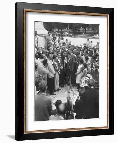 Naacp Lawyer Thurgood Marshall Speaking to the Press-Ed Clark-Framed Photographic Print