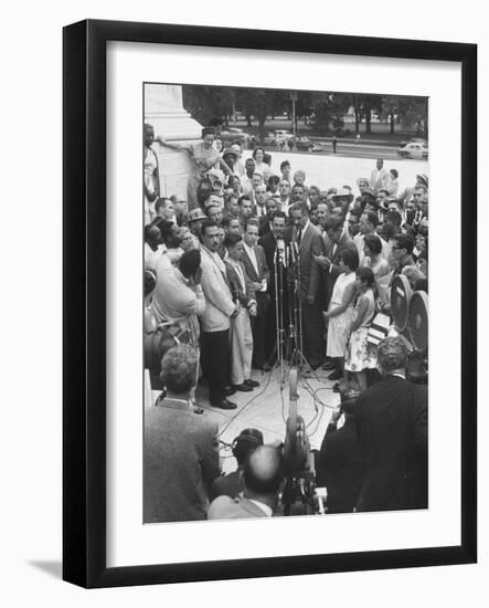 Naacp Lawyer Thurgood Marshall Speaking to the Press-Ed Clark-Framed Photographic Print