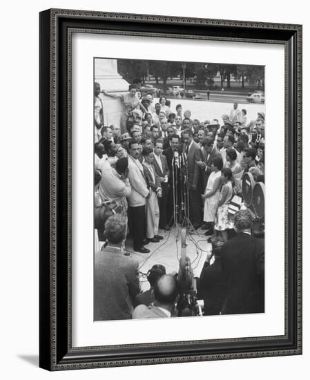 Naacp Lawyer Thurgood Marshall Speaking to the Press-Ed Clark-Framed Photographic Print