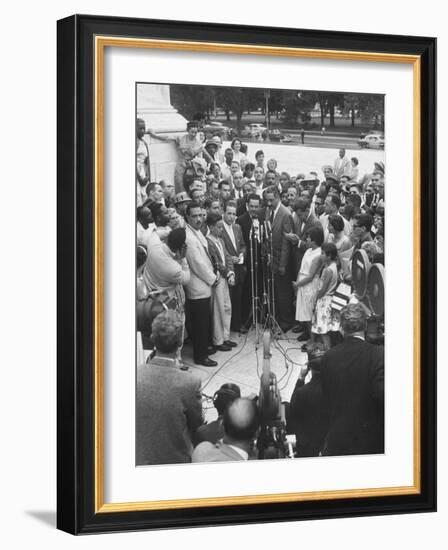 Naacp Lawyer Thurgood Marshall Speaking to the Press-Ed Clark-Framed Photographic Print