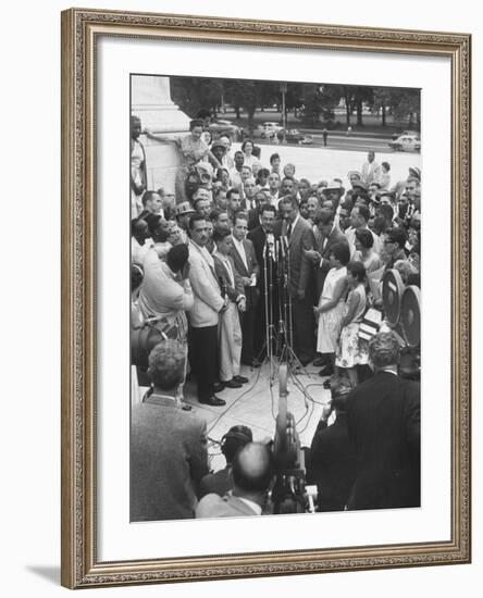 Naacp Lawyer Thurgood Marshall Speaking to the Press-Ed Clark-Framed Photographic Print