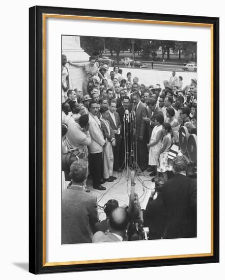 Naacp Lawyer Thurgood Marshall Speaking to the Press-Ed Clark-Framed Photographic Print