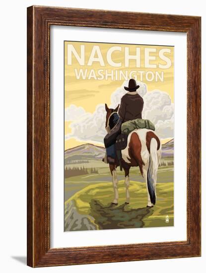 Naches, Washington - Cowboy-Lantern Press-Framed Art Print
