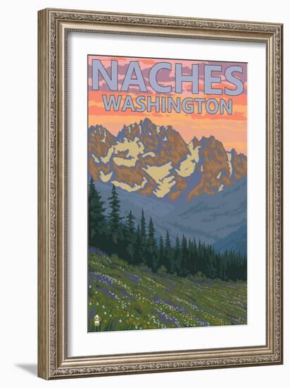 Naches, Washington - Spring Flowers-Lantern Press-Framed Art Print