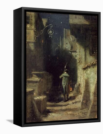Nachtwächter in einer Gasse einer alten Stadt. Um 1875-Carl Spitzweg-Framed Premier Image Canvas
