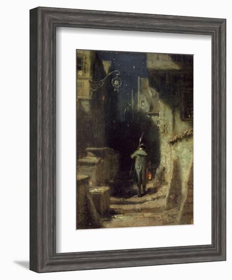 Nachtwächter in einer Gasse einer alten Stadt. Um 1875-Carl Spitzweg-Framed Giclee Print