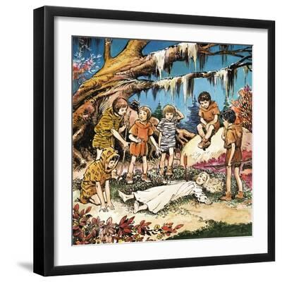 The Lost Boys' Concern for Injured Wendy, Illustration from 'Peter