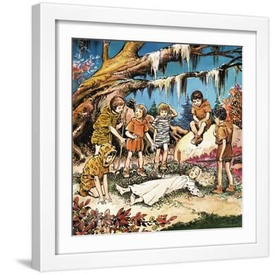 The Lost Boys' Concern for Injured Wendy, Illustration from 'Peter