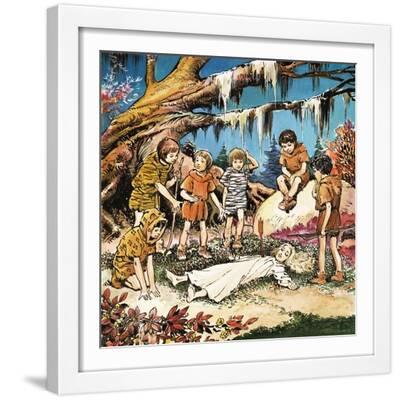 The Lost Boys' Concern for Injured Wendy, Illustration from 'Peter