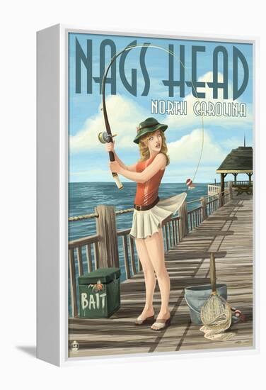 Nags Head, North Carolina - Pinup Girl Fishing-Lantern Press-Framed Stretched Canvas