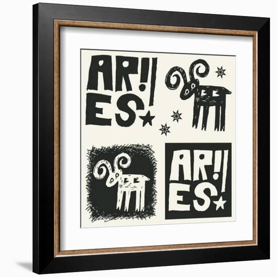 Naive Abstract Horoscope, Hand Drawn Sign Of The Zodiac Aries-Andriy Zholudyev-Framed Art Print