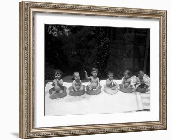 Naked Babies Sitting in Wash Bowls-null-Framed Photographic Print