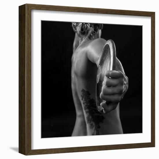 Naked female athlete posing with discus in hand-Panoramic Images-Framed Photographic Print