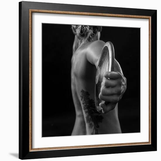 Naked female athlete posing with discus in hand-Panoramic Images-Framed Photographic Print