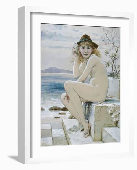 Naked Girl Sitting on a Stone Block, C.1880 (Colour Lithograph)-William Stephen Coleman-Framed Giclee Print