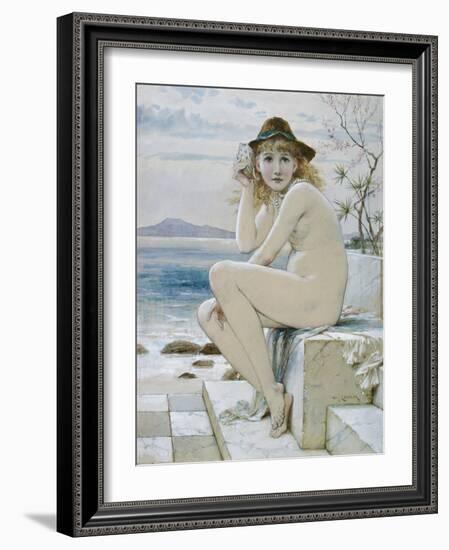 Naked Girl Sitting on a Stone Block, C.1880 (Colour Lithograph)-William Stephen Coleman-Framed Giclee Print