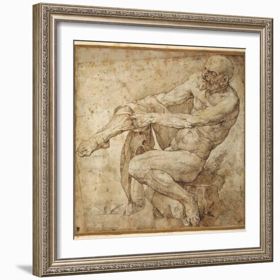 Naked Man Pulling on His Hose, after Marcantonio Raimondi and Michelangelo Buonarroti-Bartolomeo Passarotti-Framed Giclee Print