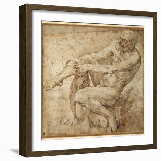 Naked Man Pulling on His Hose, after Marcantonio Raimondi and Michelangelo Buonarroti-Bartolomeo Passarotti-Framed Giclee Print