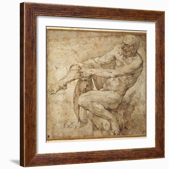 Naked Man Pulling on His Hose, after Marcantonio Raimondi and Michelangelo Buonarroti-Bartolomeo Passarotti-Framed Giclee Print