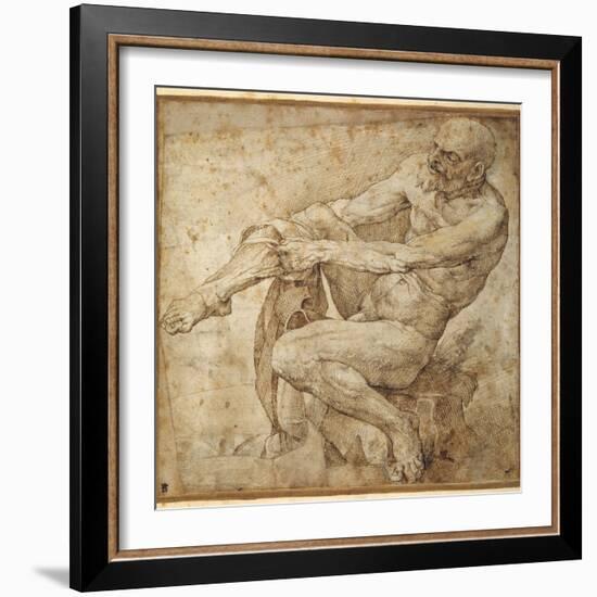 Naked Man Pulling on His Hose, after Marcantonio Raimondi and Michelangelo Buonarroti-Bartolomeo Passarotti-Framed Giclee Print