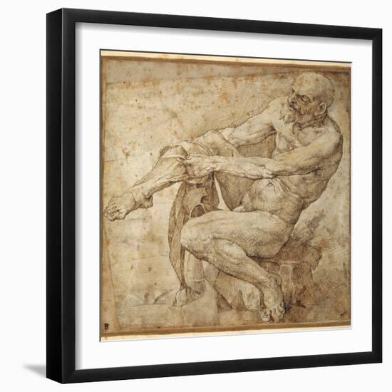 Naked Man Pulling on His Hose, after Marcantonio Raimondi and Michelangelo Buonarroti-Bartolomeo Passarotti-Framed Giclee Print