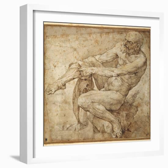 Naked Man Pulling on His Hose, after Marcantonio Raimondi and Michelangelo Buonarroti-Bartolomeo Passarotti-Framed Giclee Print