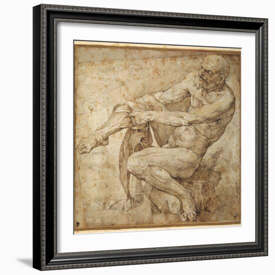 Naked Man Pulling on His Hose, after Marcantonio Raimondi and Michelangelo Buonarroti-Bartolomeo Passarotti-Framed Giclee Print