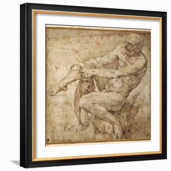 Naked Man Pulling on His Hose, after Marcantonio Raimondi and Michelangelo Buonarroti-Bartolomeo Passarotti-Framed Giclee Print