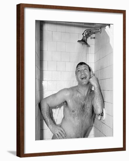 Naked Man Taking a Shower-null-Framed Photo