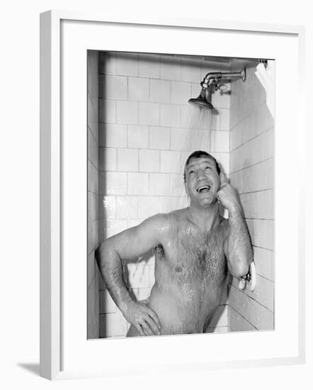 Naked Man Taking a Shower-null-Framed Photo