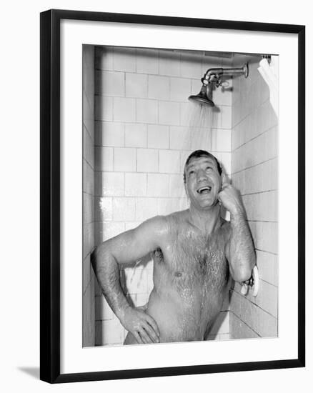 Naked Man Taking a Shower-null-Framed Photo