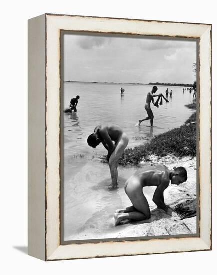 Naked Us Soldiers Bathing in the Pacific Ocean During a Lull in the Fighting on Saipan-Peter Stackpole-Framed Premier Image Canvas