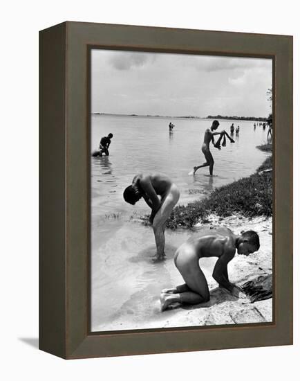 Naked Us Soldiers Bathing in the Pacific Ocean During a Lull in the Fighting on Saipan-Peter Stackpole-Framed Premier Image Canvas