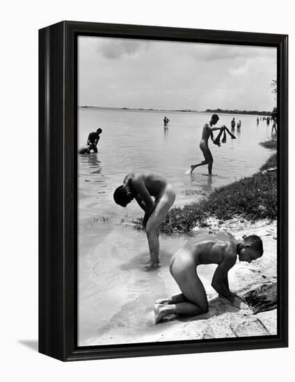 Naked Us Soldiers Bathing in the Pacific Ocean During a Lull in the Fighting on Saipan-Peter Stackpole-Framed Premier Image Canvas