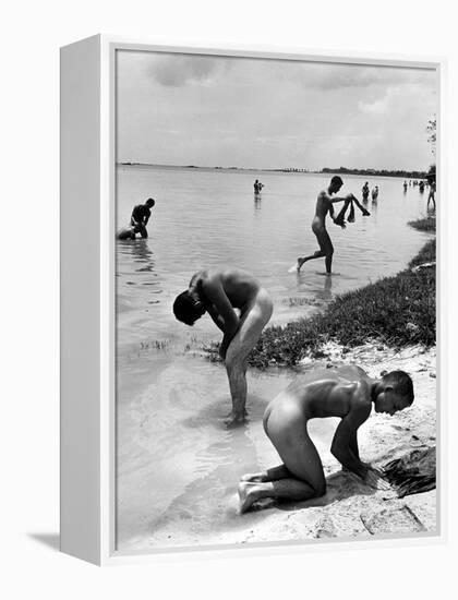 Naked Us Soldiers Bathing in the Pacific Ocean During a Lull in the Fighting on Saipan-Peter Stackpole-Framed Premier Image Canvas