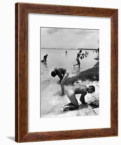 Naked Us Soldiers Bathing in the Pacific Ocean During a Lull in the Fighting on Saipan-Peter Stackpole-Framed Premium Photographic Print