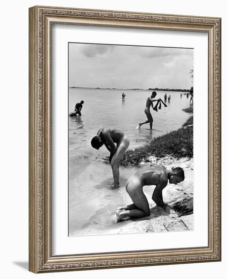 Naked Us Soldiers Bathing in the Pacific Ocean During a Lull in the Fighting on Saipan-Peter Stackpole-Framed Photographic Print