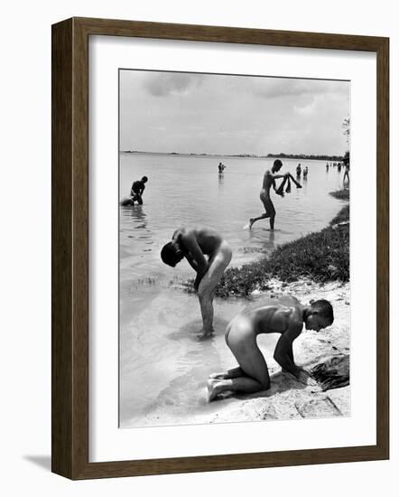 Naked Us Soldiers Bathing in the Pacific Ocean During a Lull in the Fighting on Saipan-Peter Stackpole-Framed Photographic Print