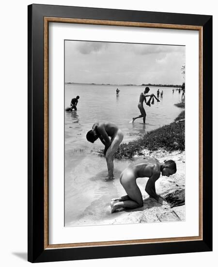 Naked Us Soldiers Bathing in the Pacific Ocean During a Lull in the Fighting on Saipan-Peter Stackpole-Framed Photographic Print