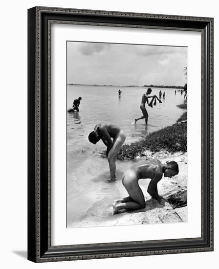 Naked Us Soldiers Bathing in the Pacific Ocean During a Lull in the Fighting on Saipan-Peter Stackpole-Framed Photographic Print