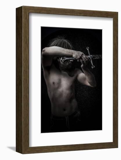 Naked Warrior Carrying Steel Sword-outsiderzone-Framed Photographic Print