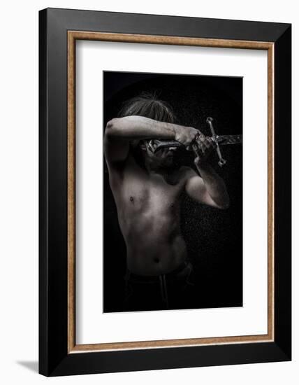 Naked Warrior Carrying Steel Sword-outsiderzone-Framed Photographic Print