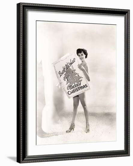 Naked Woman Covered by a Giant Christmas Card-null-Framed Photo