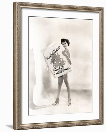 Naked Woman Covered by a Giant Christmas Card-null-Framed Photo