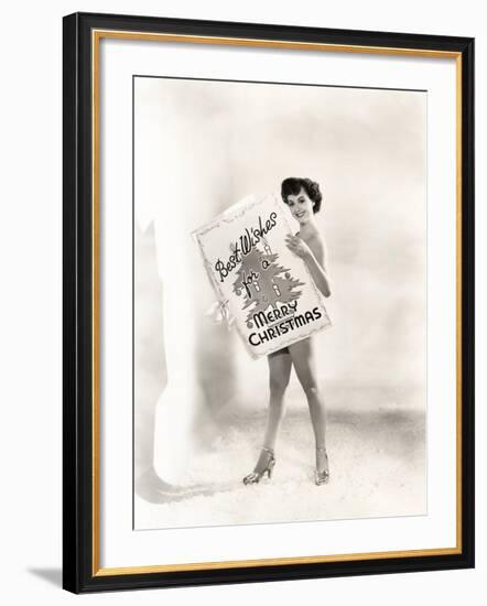 Naked Woman Covered by a Giant Christmas Card-null-Framed Photo