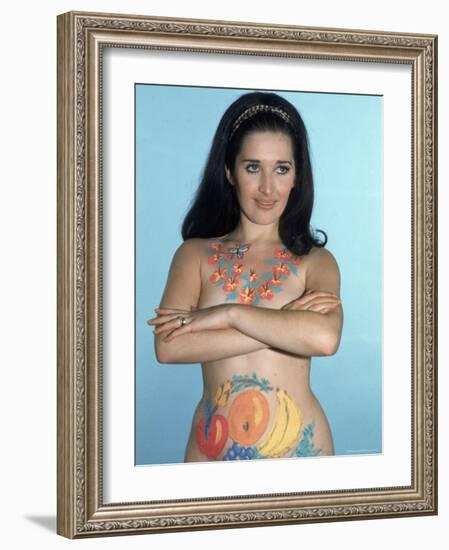 Naked Woman Models Body Paint, consisting of Lei Around Her Neck and Pieces of Fruit on Abdomen-Ralph Crane-Framed Photographic Print