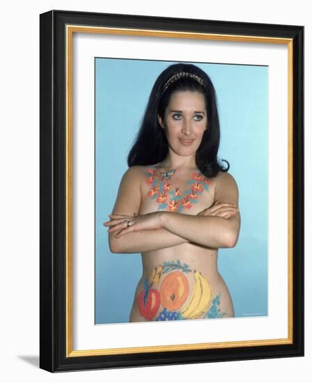 Naked Woman Models Body Paint, consisting of Lei Around Her Neck and Pieces of Fruit on Abdomen-Ralph Crane-Framed Photographic Print