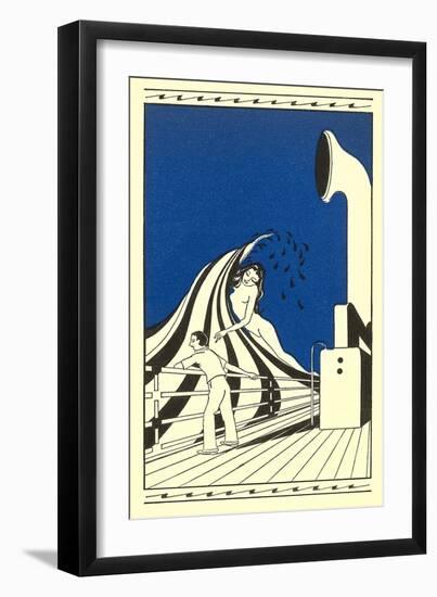 Naked Woman on Wave, Ocean Liner-null-Framed Premium Giclee Print