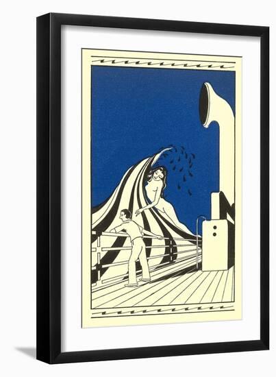 Naked Woman on Wave, Ocean Liner-null-Framed Art Print