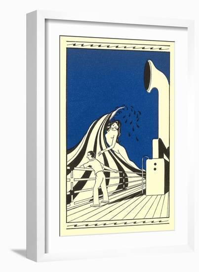 Naked Woman on Wave, Ocean Liner-null-Framed Art Print